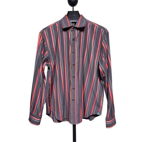 Robert Graham Long Sleeve Grey Striped Button Down Size XXL - Picture 1 of 4